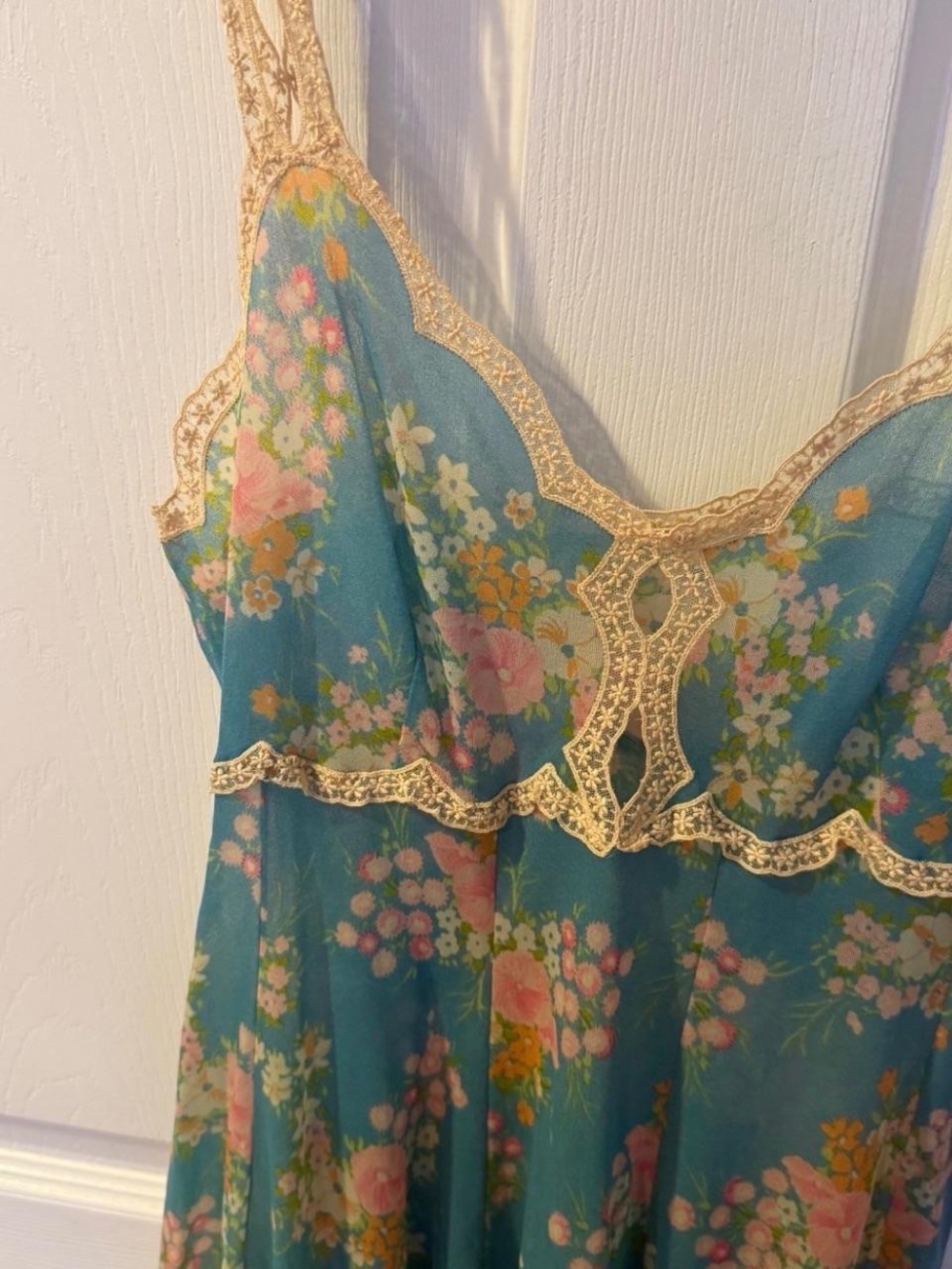 Vintage Made in Italy Montenapoleone Floral Lace Slip Dress Teal Mini Dress - Picture 2 of 8